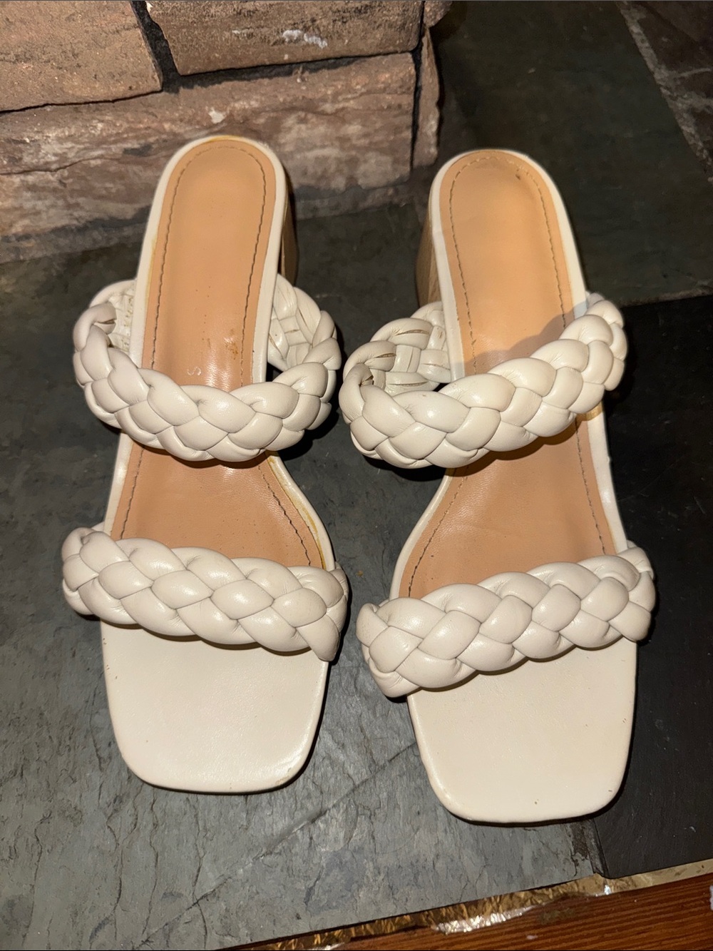Sincerly Jules Cream Braided Double-Strap Heeled Slides